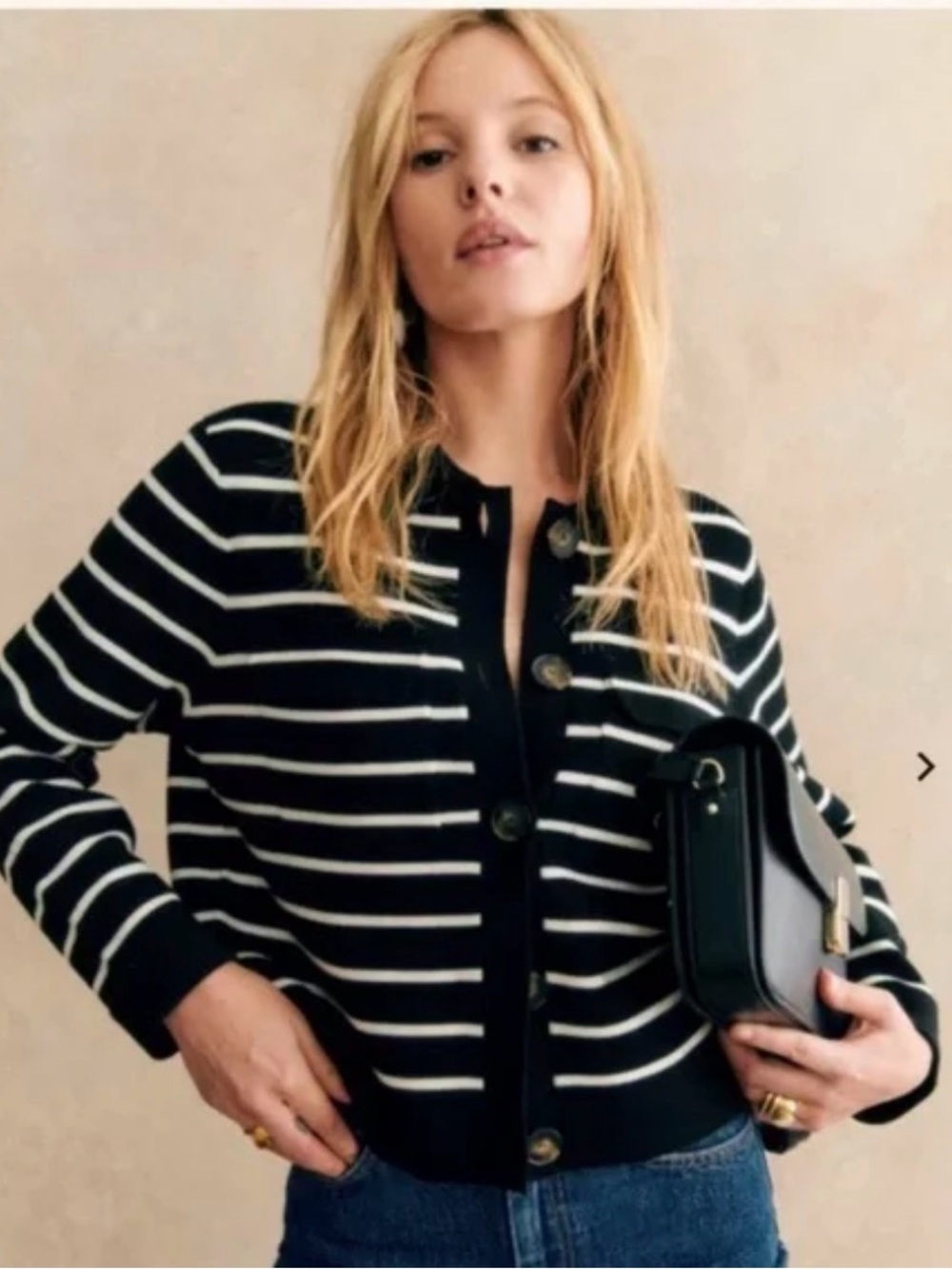 Sézane Striped Black & White Button Betty Cardigan